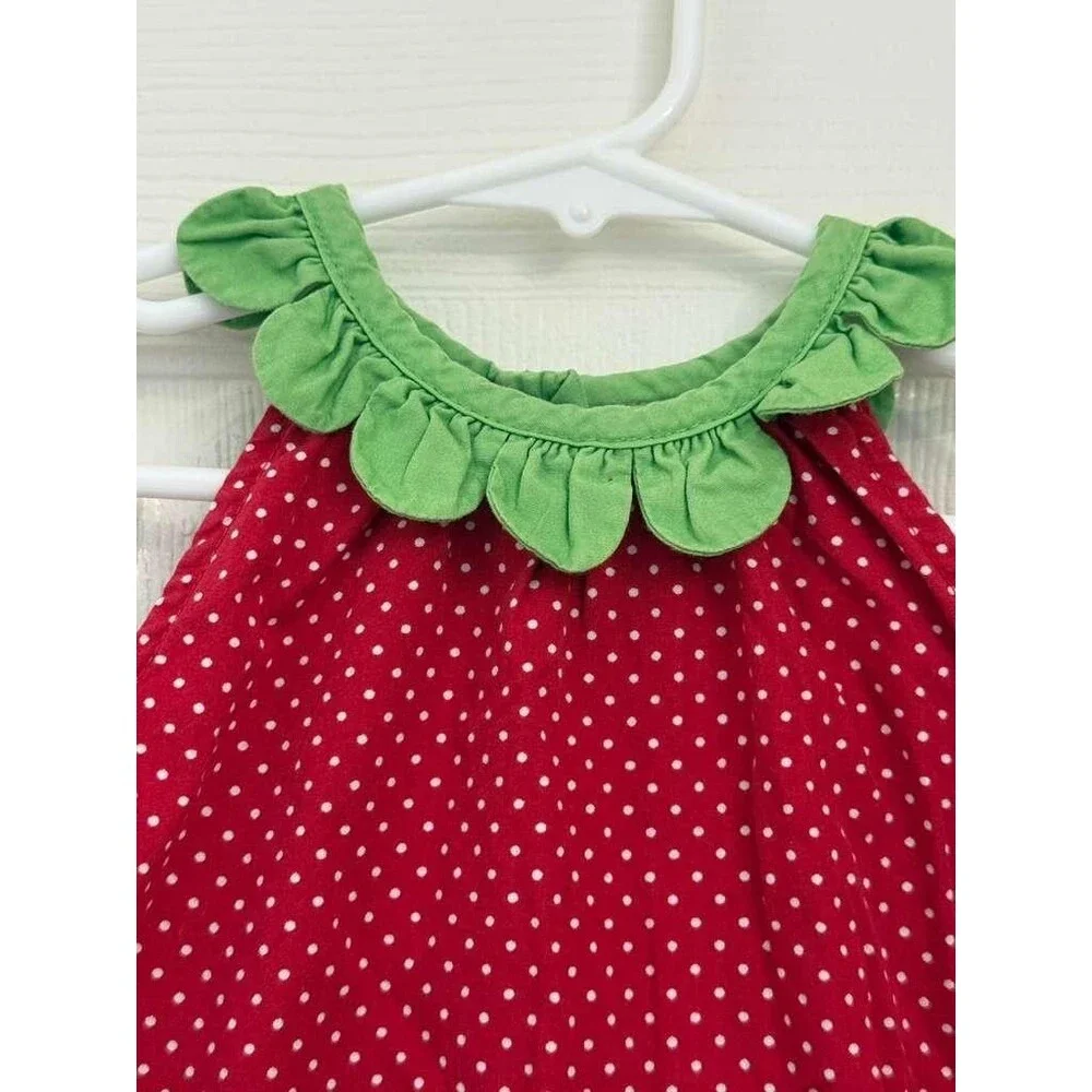 Gymboree Strawberry Dress 18-24 Months Red Polka Dot Green Collar Cotton Cute